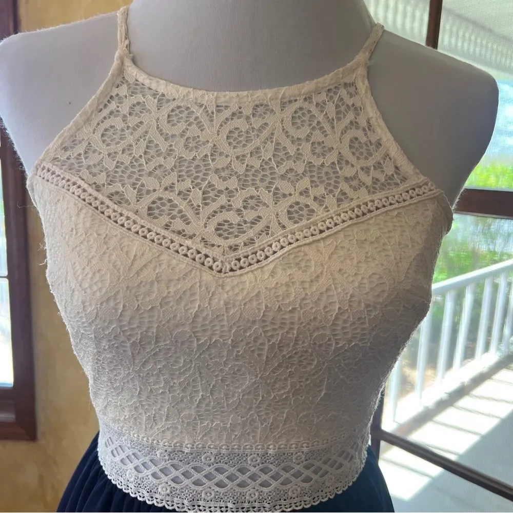 NWOT By x By Crochet Top Cream and Navy Sundress Junior Size 3